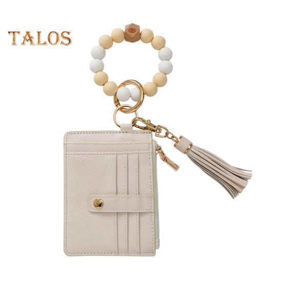 

Брелок на запястье с блокировкой RFID и 6 отделениями для карт, браслет с кисточками и бусинами, брелок из искусственной кожи G