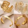 Flower Chunky Cuff Bangle Gold Color Open Cuff Bangle Flower Cuff Bangle  Party Accessories Gifts