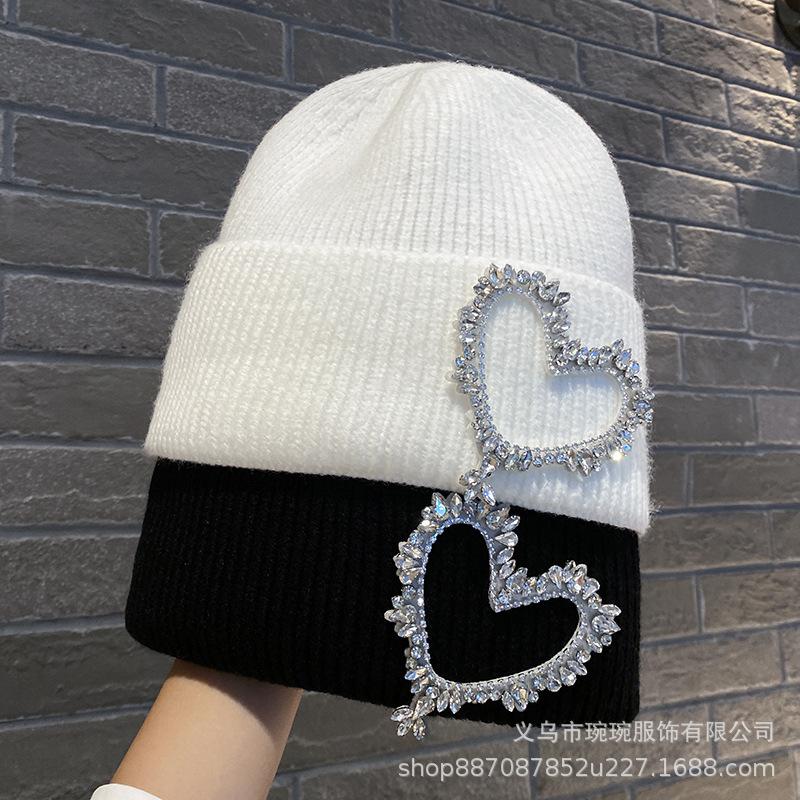 Love diamond-encrusted wool hat women's new autumn and winter pullover knitted hat warm and casual pregnant women's confinement hat