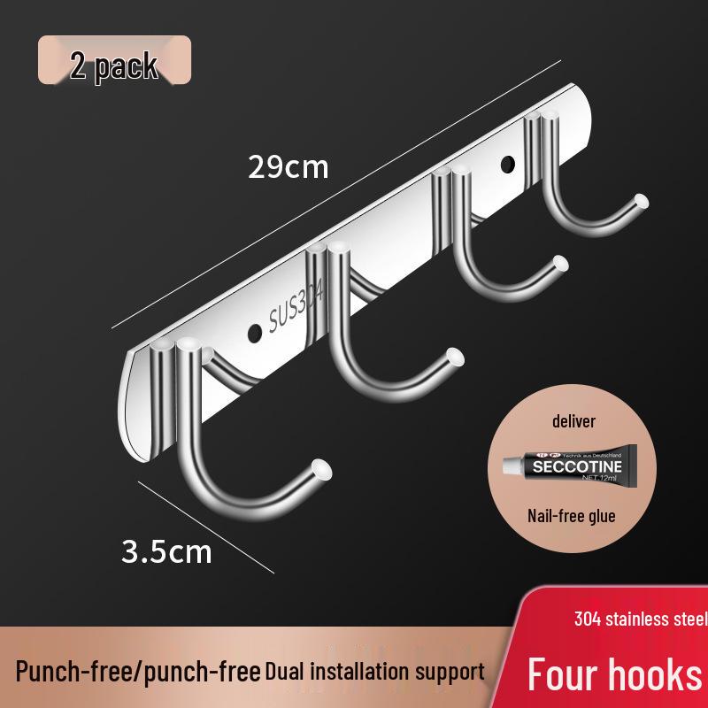 304 Stainless Steel Single Row Coat & Towel Hooks - Strong Load-Bearing for Kitchen & Bathroom