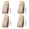 Set of 4 Khaki Leather Handles for Furniture - Drawer/door Knobs, Brass Head 64 Mm