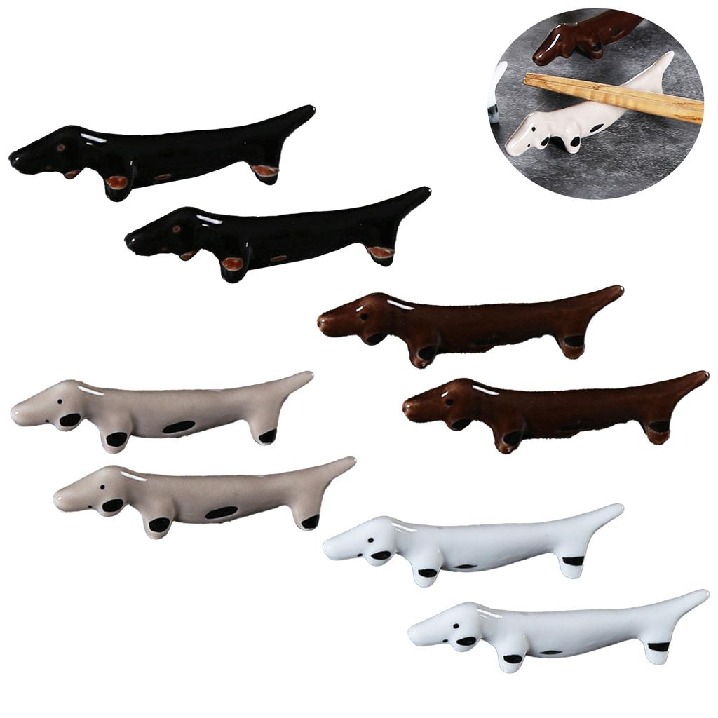 8pcs Cute Dachshund Ceramic Chopstick Rest Holder Dog Shape Tableware Decor for Home Kitchen