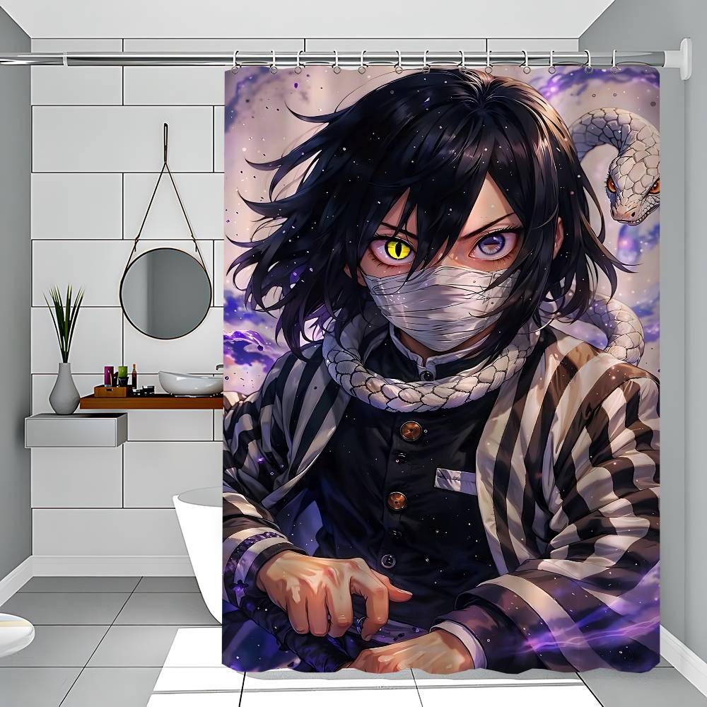 Obanai Iguro Polyester Shower Curtain Waterproof Rust Resistant Grommet Easy Care Wipe Clean Durable