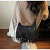 Retro Frosted Suede Tassel One Shoulder Bag Women Autumn Winter Vintage Rivet Zipper Large Capacity All-Match Crossbody Bags