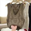 Senior Women's V-Neck Hollow-Out Knitted Vest Spring Fashion Layering Cardigan Cover-Up