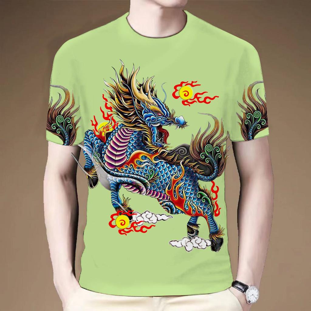 Summer 3D Printed T-shirt Retro Kirin Beast Series Men's Personalized Creative Round Neck Large Short Sleeve