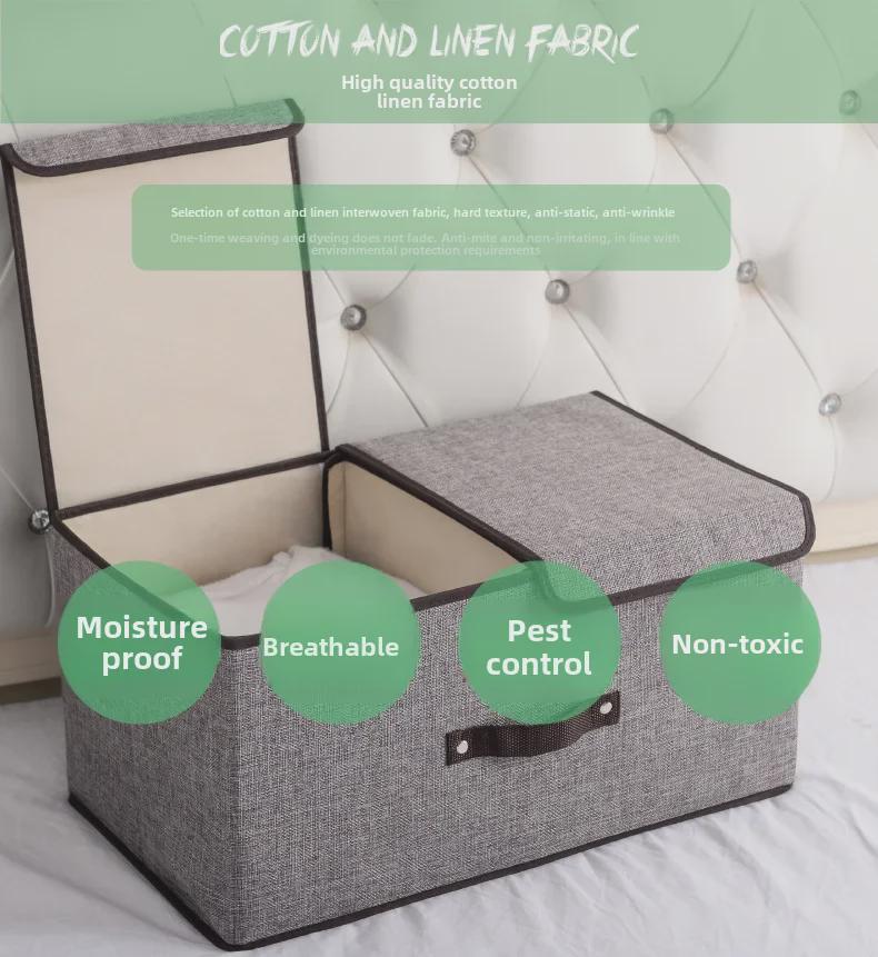 Foldable Cotton & Linen Storage Box: Portable Double Cover for Toys & Clothes