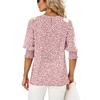 Women's Chiffon Blouse Crew Neck Tops Half Sleeve Pullover T-Shirt Floral Print Tunic Blouse Shirts