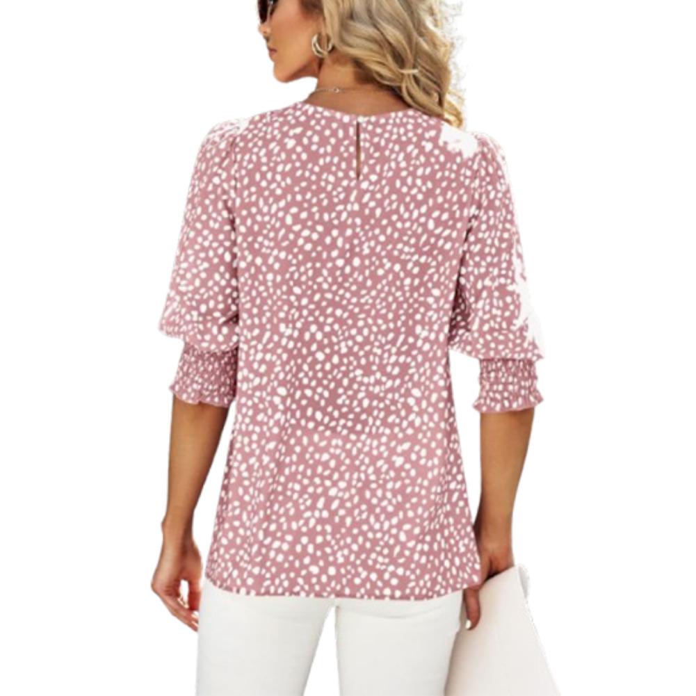 Women's Chiffon Blouse Crew Neck Tops Half Sleeve Pullover T-Shirt Floral Print Tunic Blouse Shirts