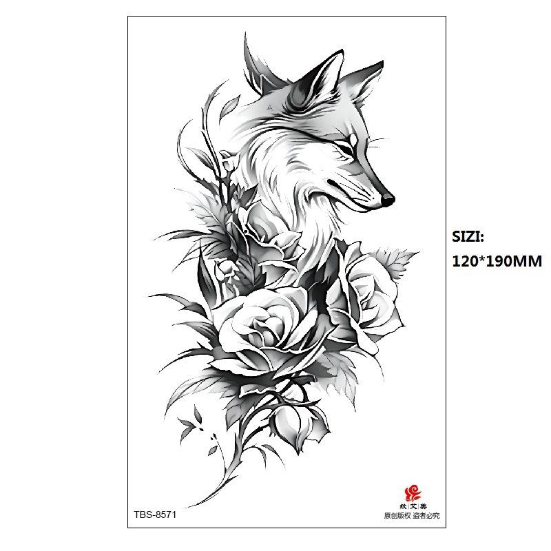 Hand Painted Original Color Flower Fox Phoenix Women'S Simulated Tattoo Water Transfer Tattoo Sticker
