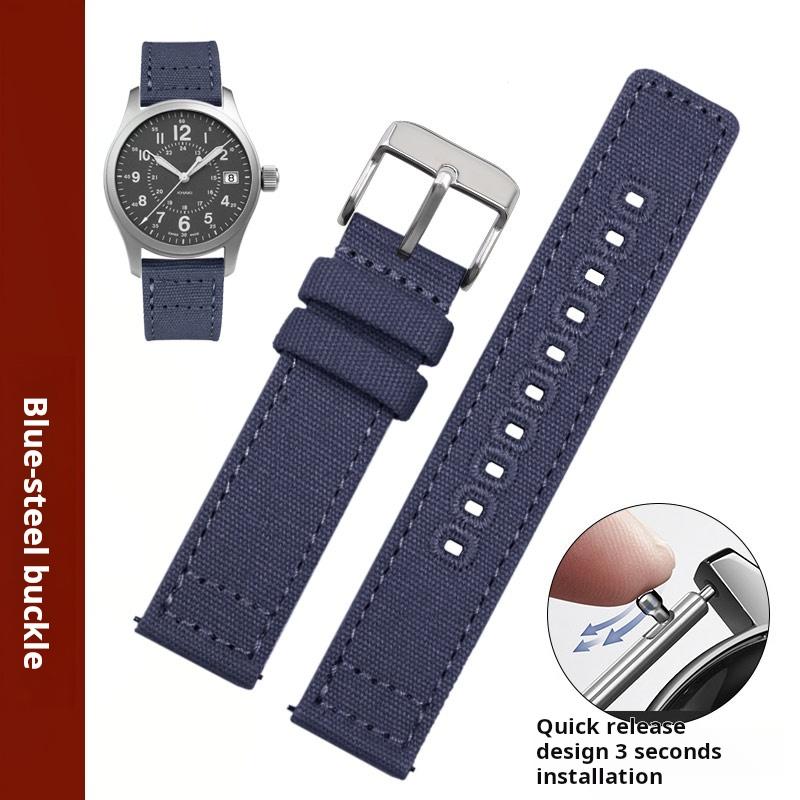 20mm 22mm Quick Release Men Watchband For Hamilton Khaki H68201993 Timex Citizen Canvas Replacement Watch Strap Gray Blue Nylon