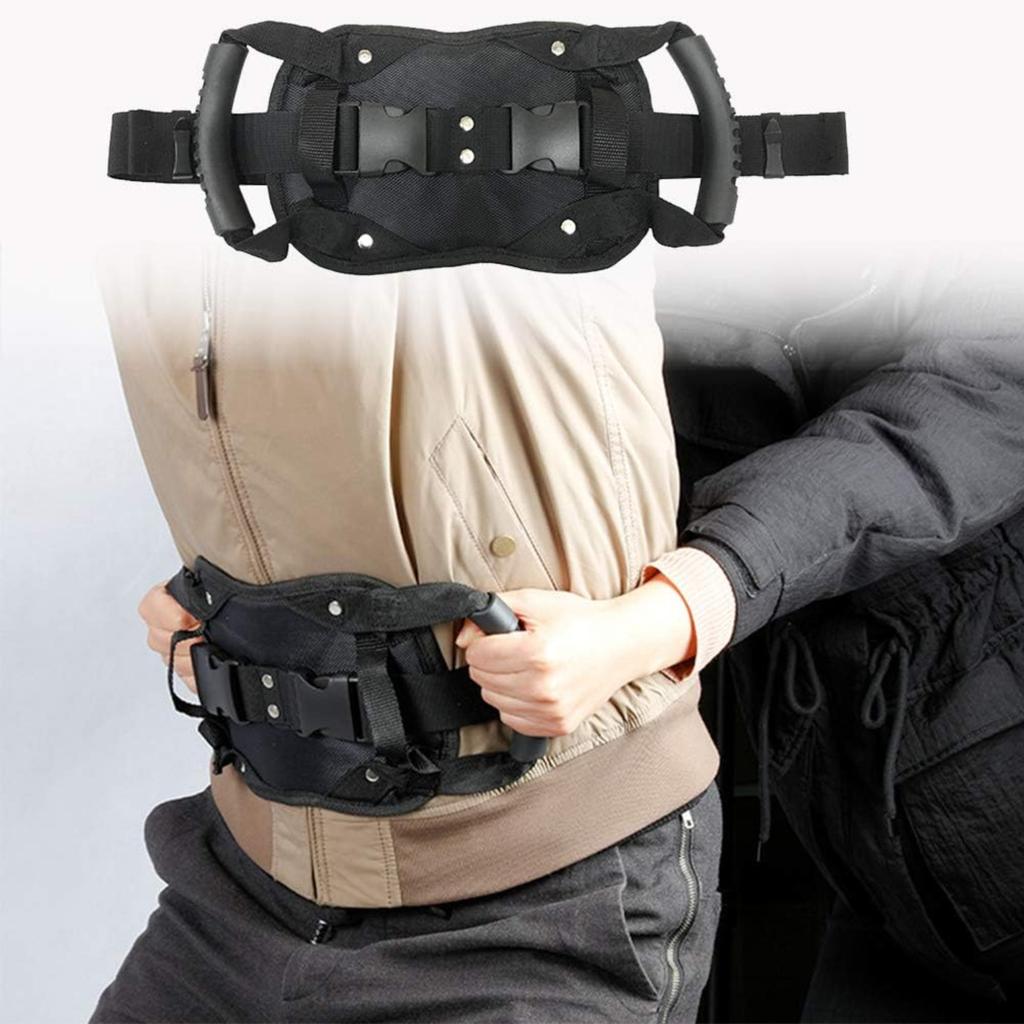 Motorcycle Rear Seat Handle, Universal Passenger Grip Grab Handle, Adjustable Non-Slip Strap (Black)