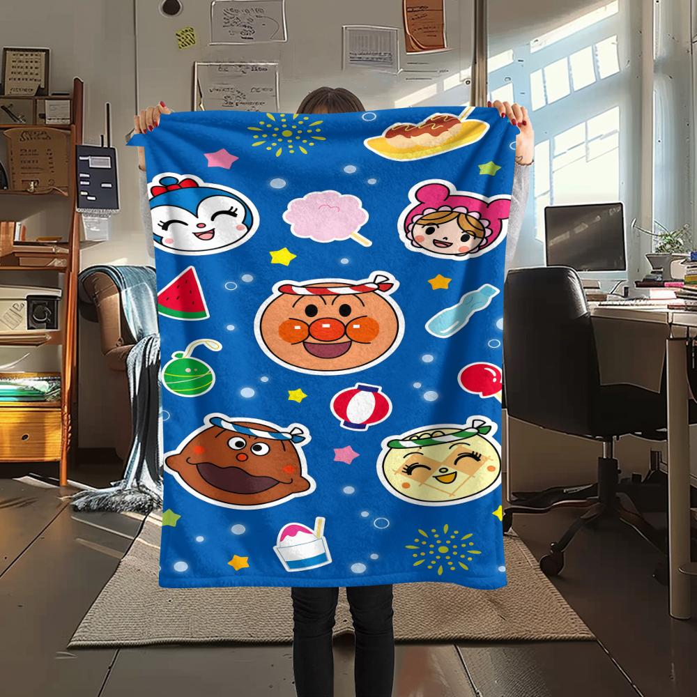 1PC Anpanman Print Flannel Blanket, High quality All Seasons, Home Decor, Warmth and Comfort, Perfect for Christmas Gifts