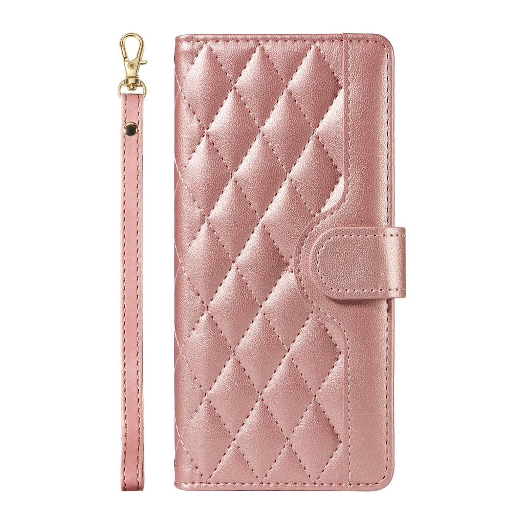 Applicable To Samsung S24 Fashion Leather Case A55 Small Fragrant Wind Diamond Grid Card Wallet Diagonal Span Portable Rope A05S Solid Color