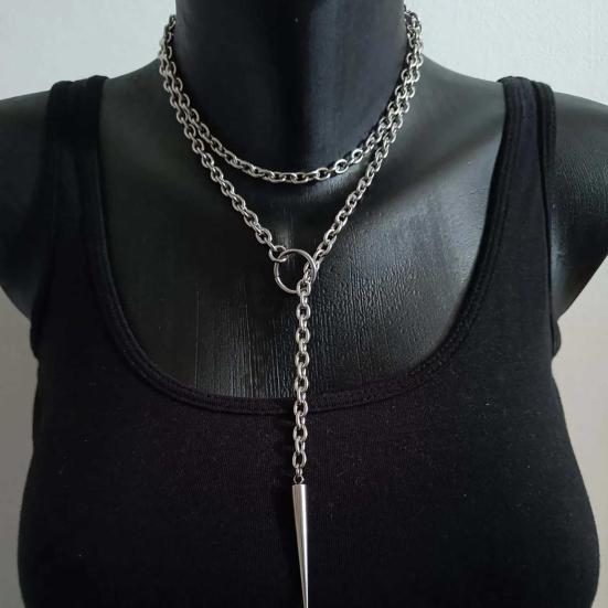Punk Lariat Y Necklace, Gothic Bat Pendant Necklace, O Ring Long Necklace, Adjustable Slip Chain Necklace Jewelry Gift for Women