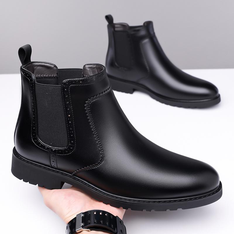Fashion Outdoor Leather Basic Boots for Men Stylish Leisure Walk Man Casual Shoes Ankle Boots High Top Walking Shoes Male Business Botas