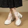 2025 spring new winding belt high heels thick heel waterproof table single shoes Japanese casual tide with Mary Jane shoes women
