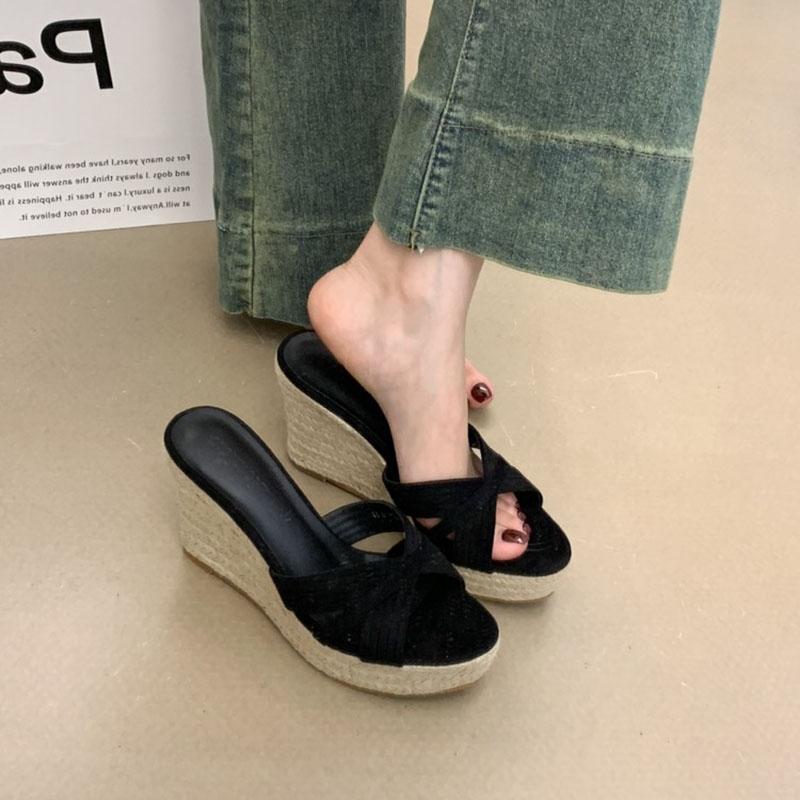 Fashion Comemore Summer Women's Fashion Open Toe Slippers Fashion Wedges High Heel Slides Casual Dress Street Style Women Slipper Shoes