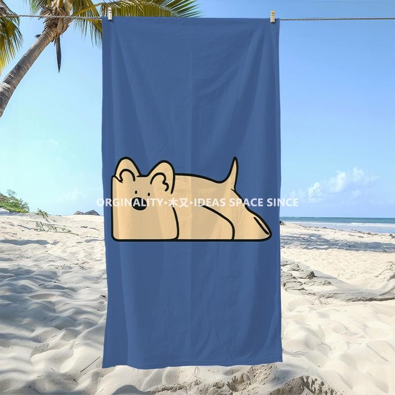 Cute Lazy Dog Print Beach Towel Patterned Sunscreen And Windproof Suitable For Swimming Pool Camping Travel