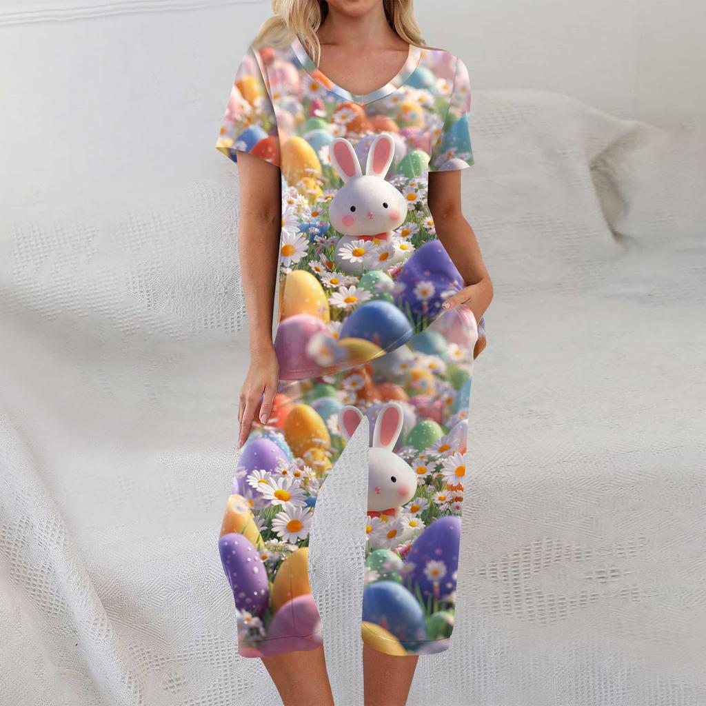 2 Piece Sets For Women Short Sleeve Top And Pants With Pockets Workout Soft  Print Sets