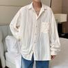 Camicia da Uomo Vuota Stile Coreano Estiva Maniche Lunghe Tasche Uomo TOP Cardigan