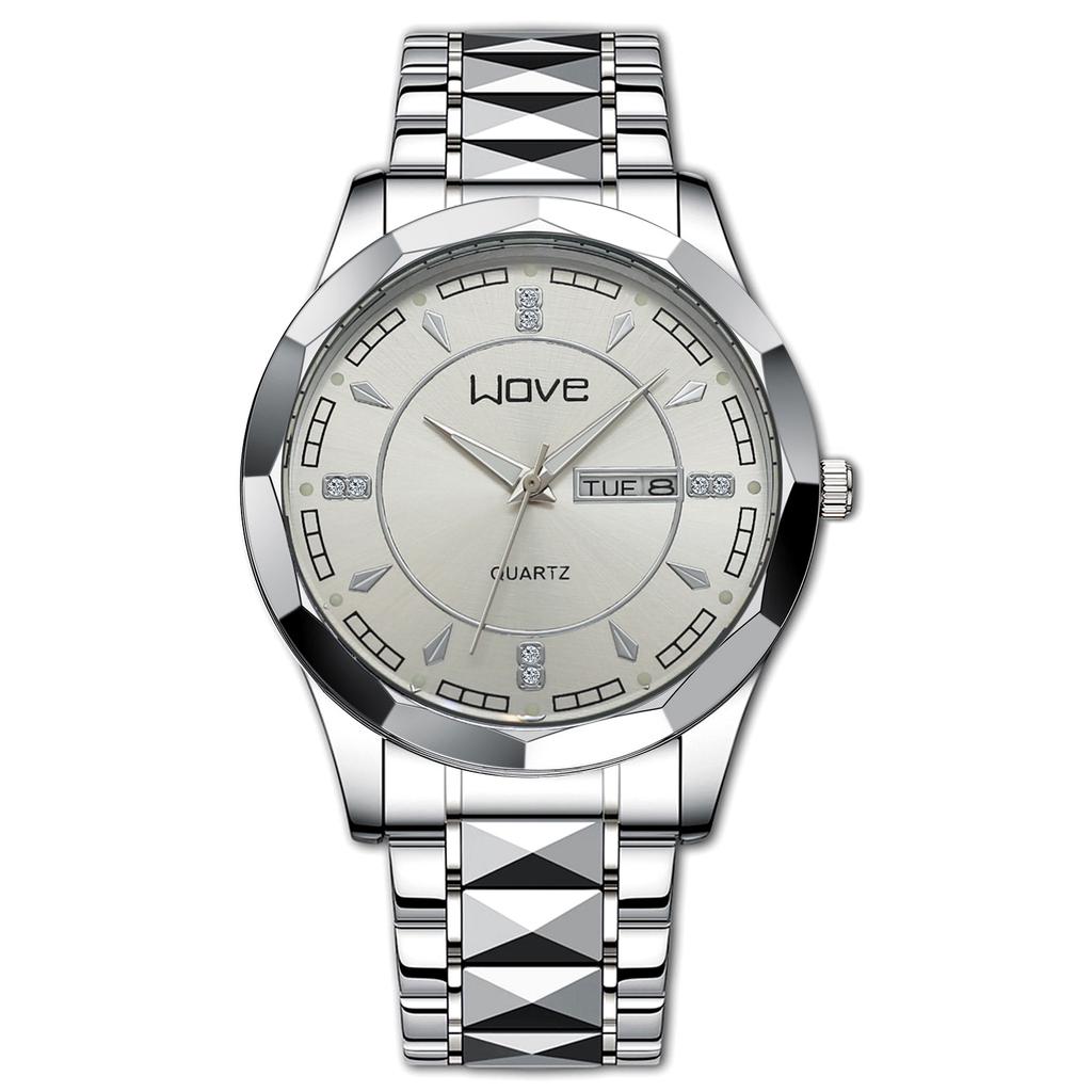 Langjue Watch Alloy Steel Belt Quartz Watch Luminous Polygonal Dial Watch Calendar Fashion Couple Watch