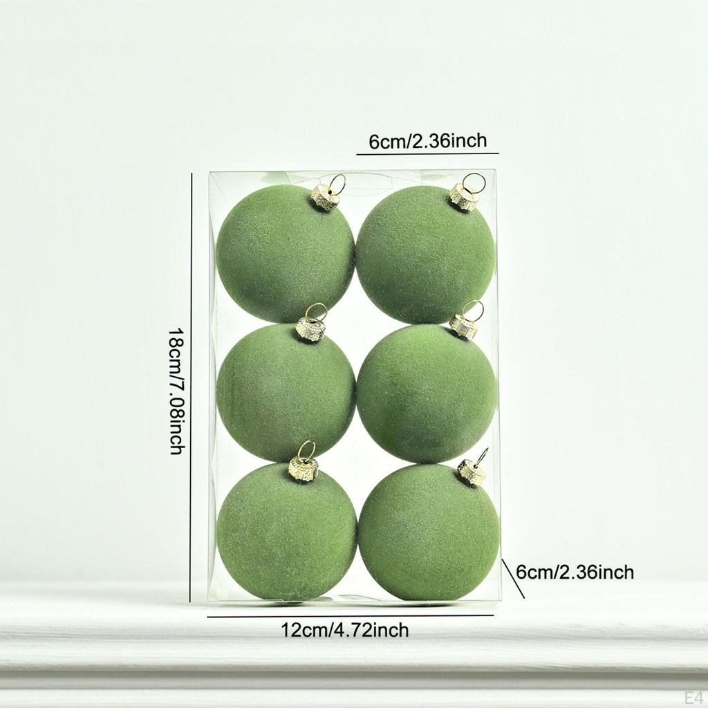 6 Flocked Christmas Ornaments, Shatterproof Balls 6cm with Loop for Holiday Decor