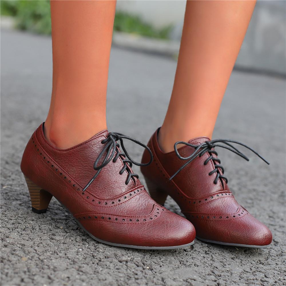 Fashion Retro Oxford Pumps Spring and Autumn New Style Fashion Cross Lace Up High Heels Single Shoes Round Head Lefu Shoes High Heels Si
