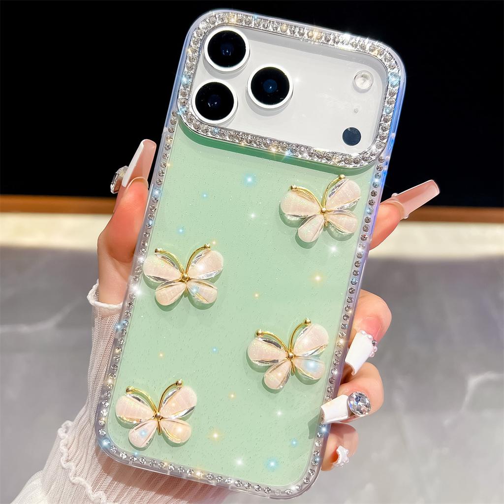 Handmade Sparkly Diamond Glass Butterfly IMD Phone Case, Compatible with iPhone 13,iPhone 14,iPhone 15,iPhone 16,iPhone 17 Series