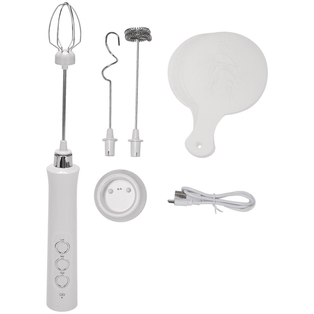 USB Electric Milk Frother 3 Speeds Cappuccino Coffee Foamer 3 Whisk Handheld Egg Beater Hot Chocolate Latte Drink