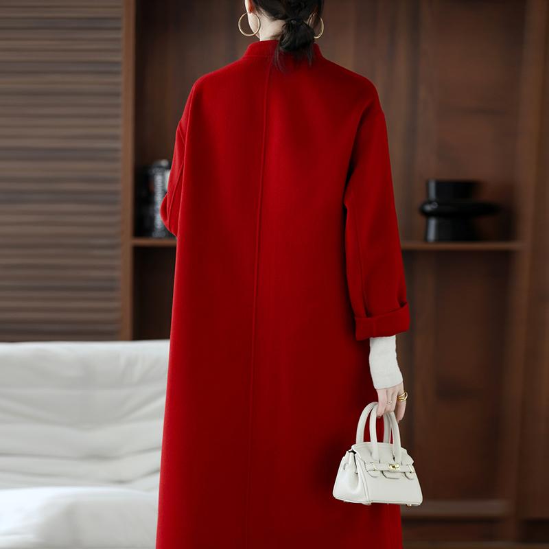 100% Wool Women Coat TIDENOVEL Autumn Wool Long Coat Handmade Pea Coat Winter Warm Wool Long Jacket Overcoat