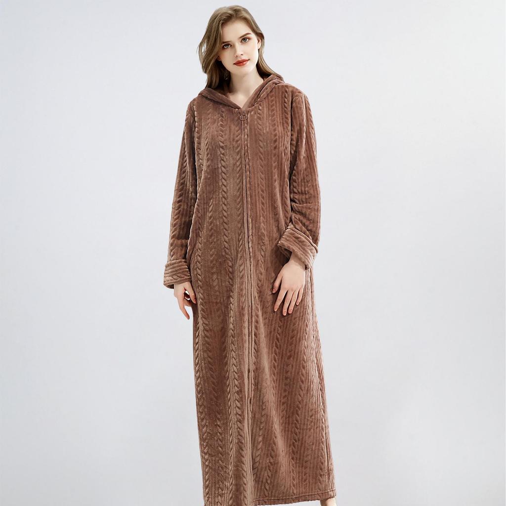 Unisex Extra Long Velvet Bathrobe - Plus Size, Thick, Warm Coral Fleece for Autumn & Winter, Maternity-Friendly Homewear