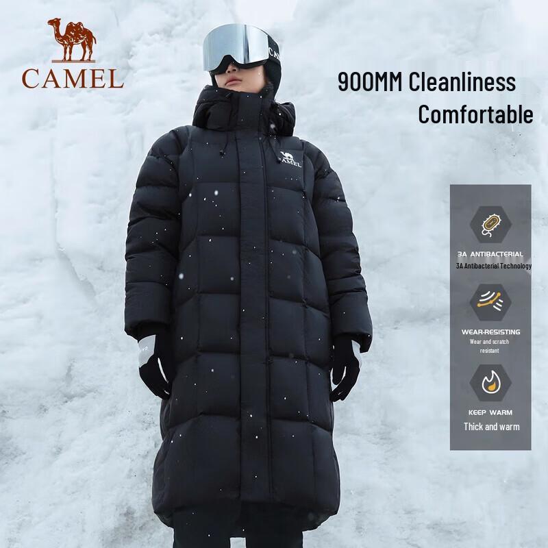 CAMEL Unisex Outdoor Hooded Long Down Jacket L