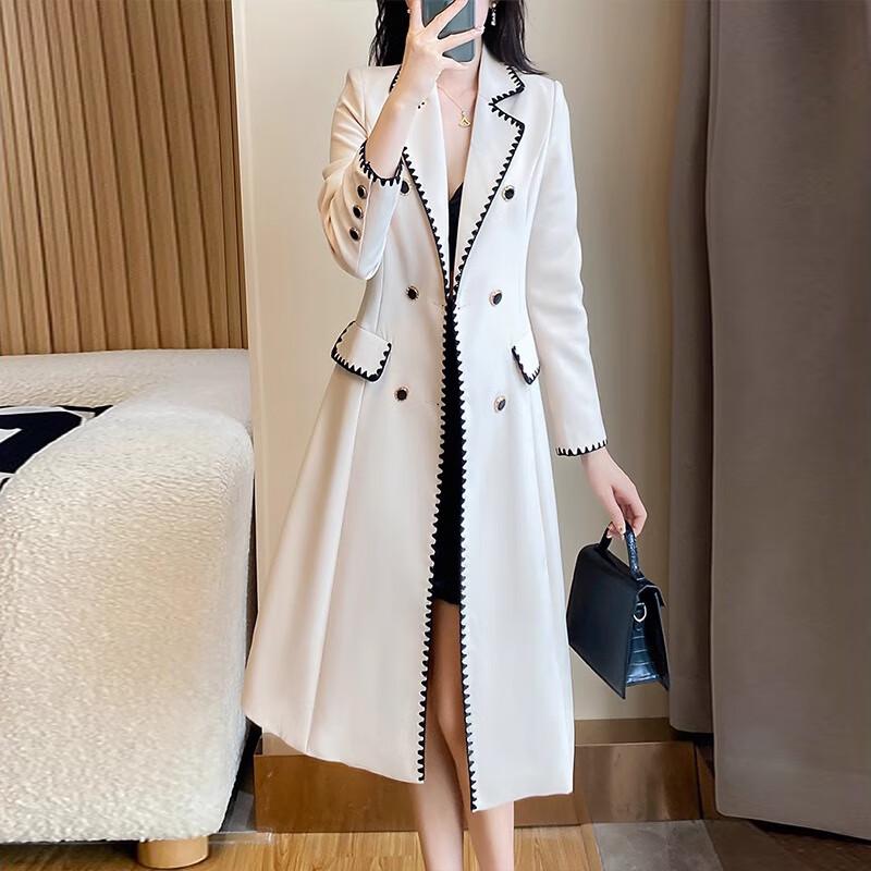 Women's Khaki Trim Long Trench Coat