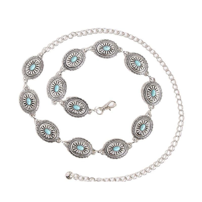Bohemian Waist Chain for Ladies Vintage Old Inlaid Metal Ladies Fashion Waist Chain Texture Waist Chain