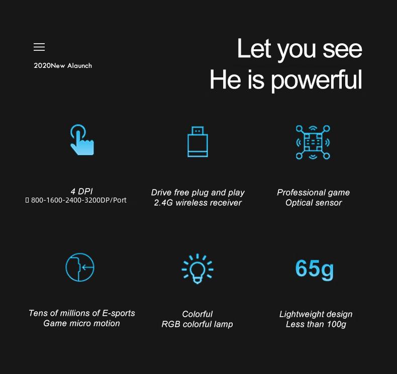 Xuanyinhu XYH80 Wireless RGB Gaming Mouse - Lightweight, Rechargeable, and Ergonomic for Office and Gaming Use.