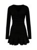 Autumn Slimming French V-Neck Black Bodycon Dress for Women