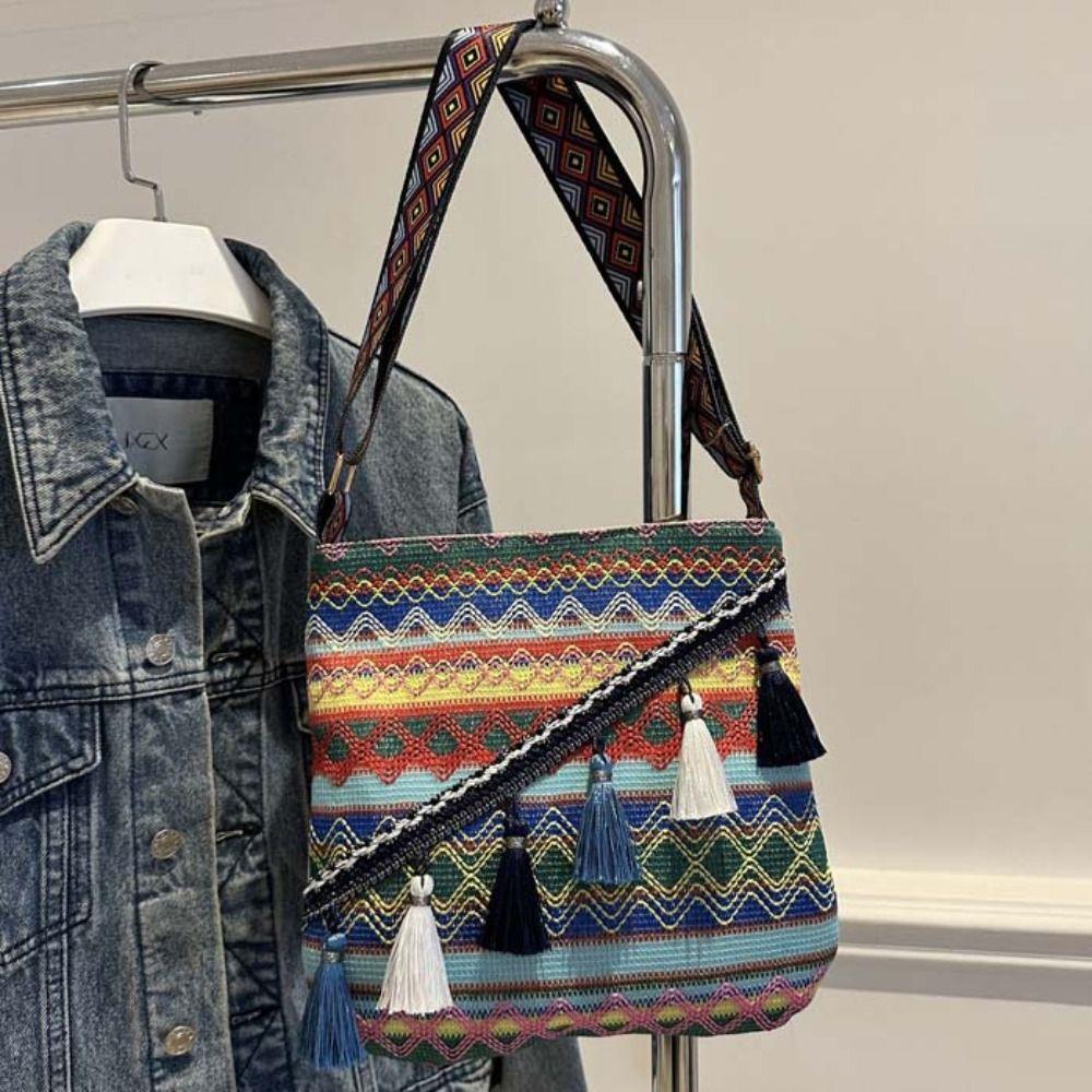 Large Capacity Ethnic Style Crossbody Bags Tassel Bohemian Phone Bag Fringe Shoulder Bag Outdoor