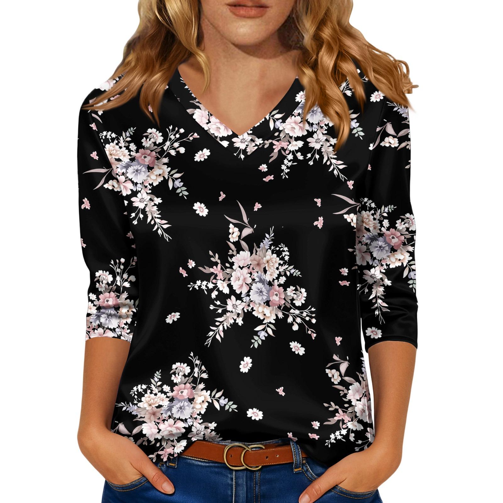 

Блузка для женщин нарядная с рукавом 3/4, рубашки для делового кэжуал, топы L чёрный