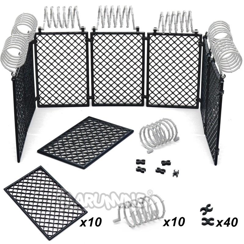 MARUMINE 60PCS MOC Military Building Blocks Penitentiary Set Police Bricks Accessories Protective Net Wire Mesh Wall Isolation чёрный