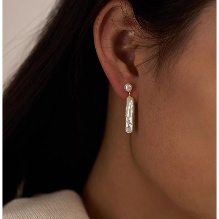 Counter quality genuine freshwater pearls colorful baroque small silver bar earrings pearl studs