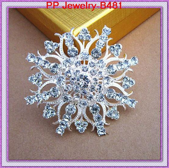 Luxury Silver-Plated Crystal Flower Brooch - Large Alloy Corsage Accessory Unisex