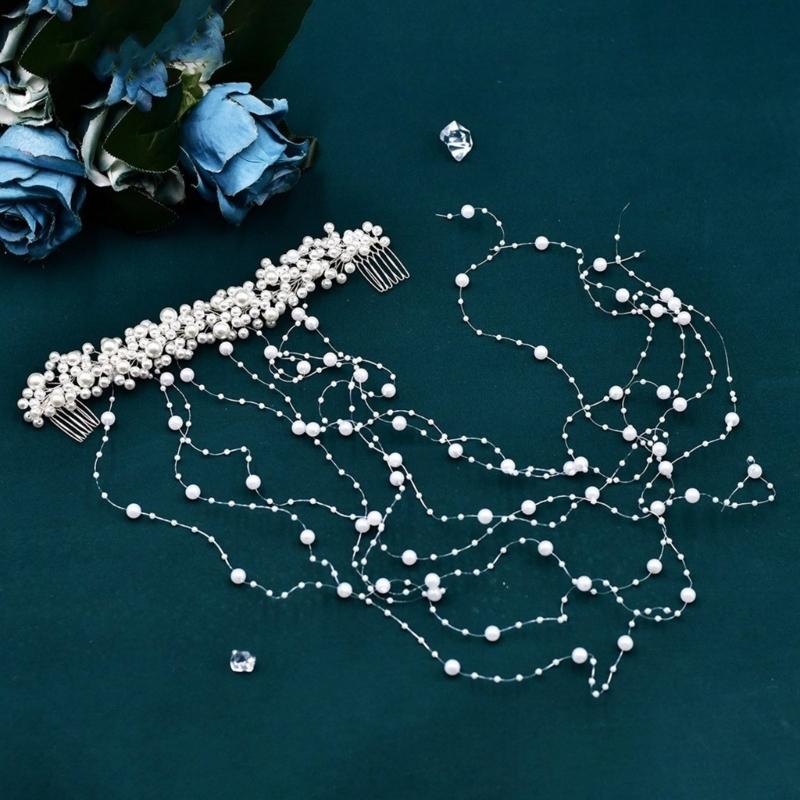 Elegancki Grzebień do Włosów z Perłami dla Panny Młodej Frędzle Koraliki Ślubne Akcesoria do Włosów Biżuteria Damska Wianek do Włosów Długa Opaska Opaski do Włosów