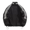 Unisex Retro Three Stripes Stand Collar Windbreaker - Trendy Loose Fit Jacket for Spring/Autumn Streetwear
