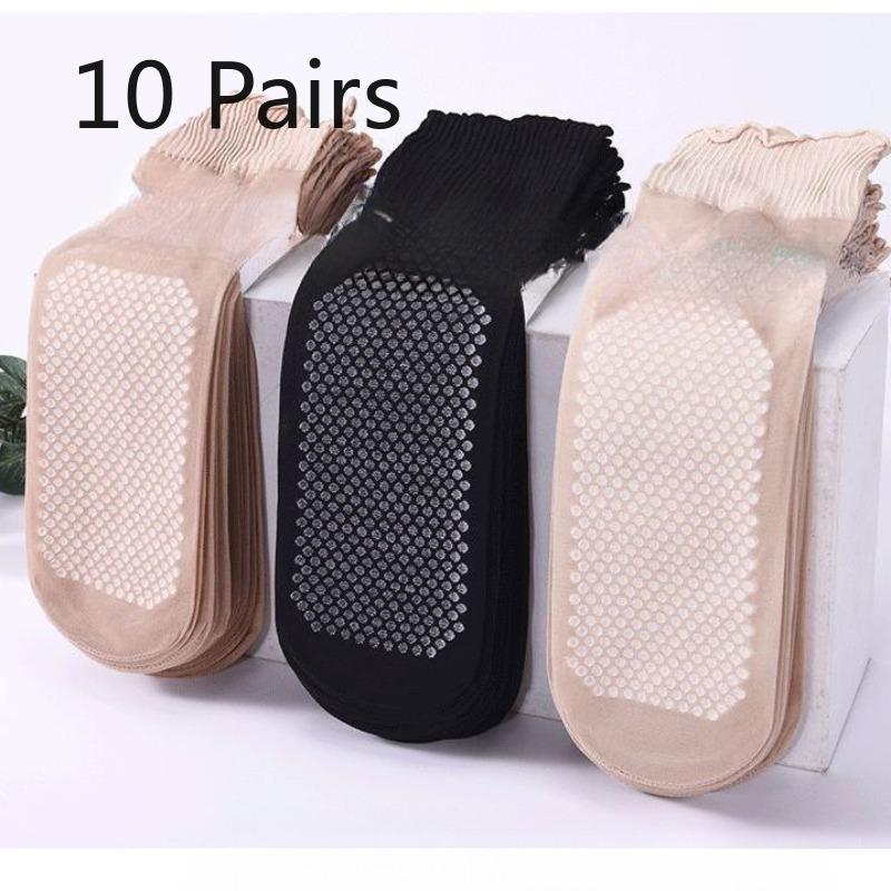 

10 пар женских весенне-летних хлопковых носков с впитывающим пот и противоскользящим низом, кружевных носков свободной вязки с узором «лотосовый лист» 10 Pairs чёрный