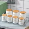 Grain Storage Tank 7 Piece Set Kitchen Storage Container Moisture Proof Sealed Jar Wooden Cover Food Organizer Candy Jar Tea Can