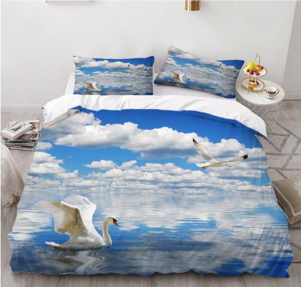 Swan Duvet Cover King Queen Beautiful Elegant White Animal Bedding Set Kid Teens Adults Wildlife Lake Soft Quilt Cover