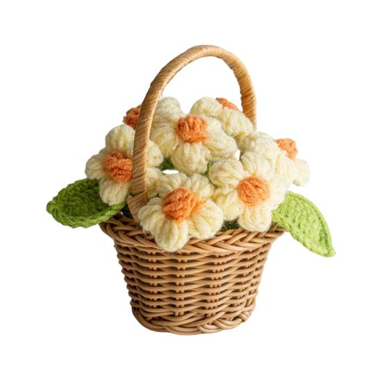 

Crocheted Potted Flower Decoration Handmade Knitting Floral Ornament Finished Hand Woven Flower жёлтый