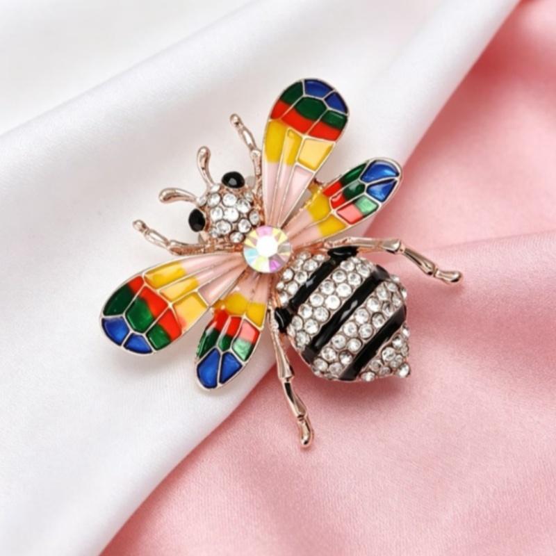 Exquisite Rhinestone Bee Brooch Smooth Enamel Colorful Wings Sparkling Crystal Pin for Women Daily Gifting Accessory