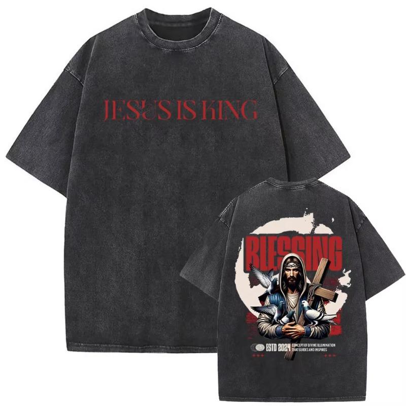 Christian Religious Series Jesus Vintage Washed T-shirt Men Women Gothic Rock Oversized Short Sleeve T Shirts Hip Hop Streetwear